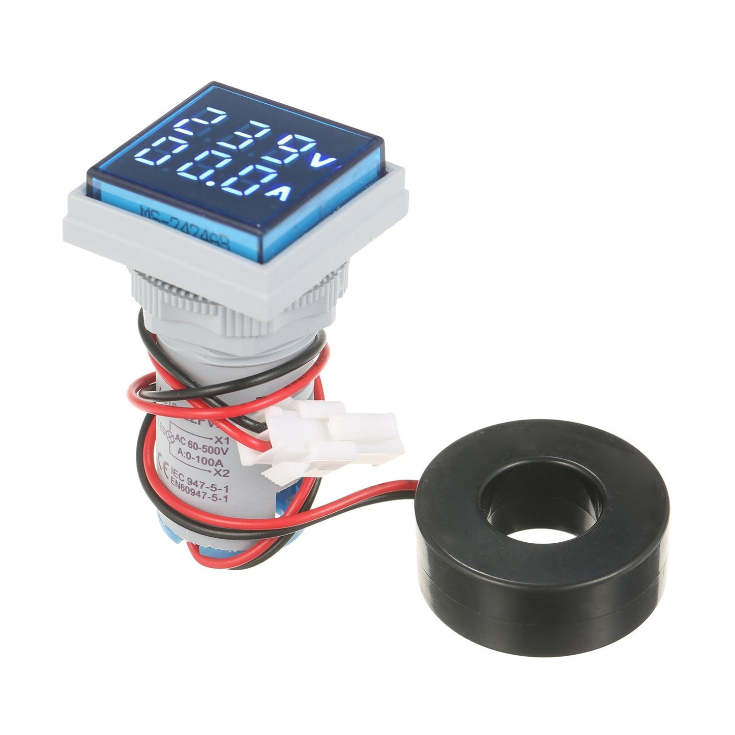 Mini Square AC Panel Meter: Double LED Volt-Ammeter Display, 60-500V Voltage & 0-100A Current Indicator