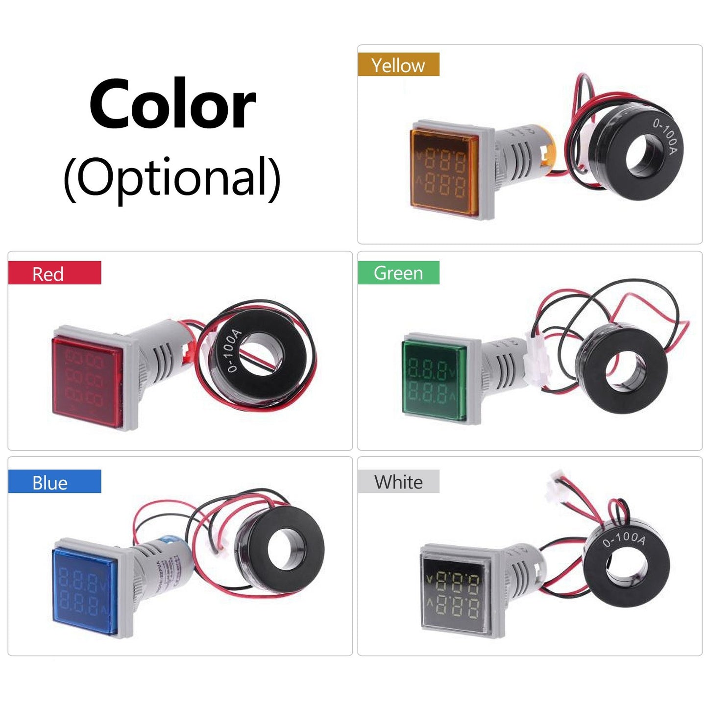 Mini Square AC Panel Meter: Double LED Volt-Ammeter Display, 60-500V Voltage & 0-100A Current Indicator