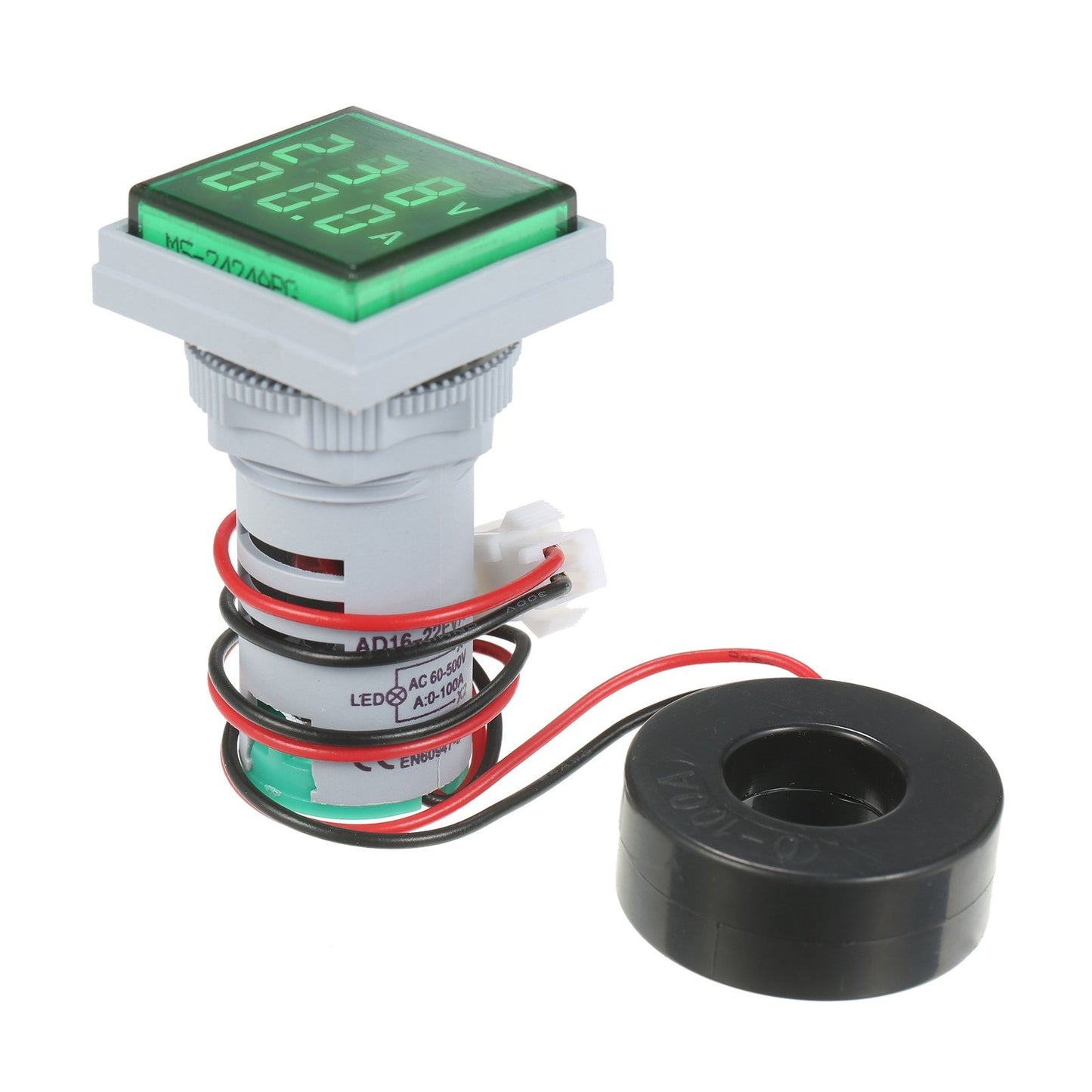 Mini Square AC Panel Meter: Double LED Volt-Ammeter Display, 60-500V Voltage & 0-100A Current Indicator