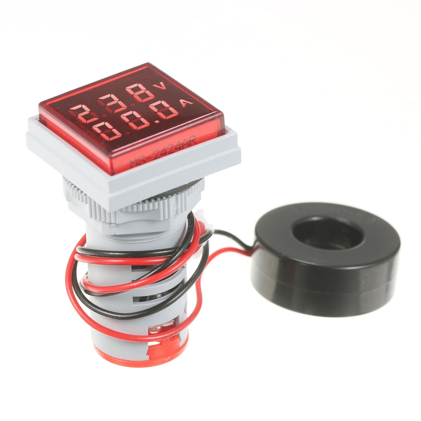 Mini Square AC Panel Meter: Double LED Volt-Ammeter Display, 60-500V Voltage & 0-100A Current Indicator