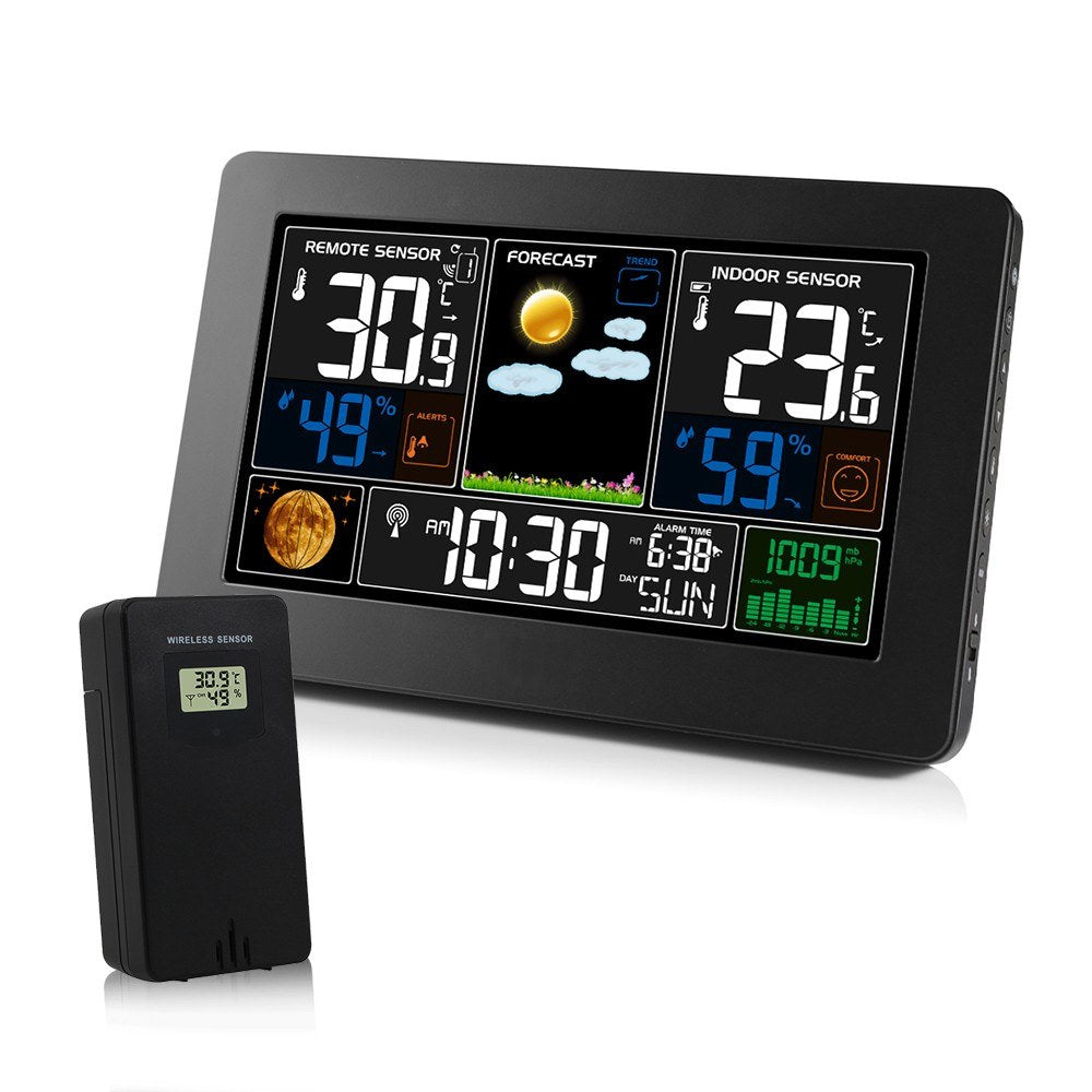 3-in-1 Wall-Mounted Digital Weather Station Clock: Thermometer, Hygrometer, Barometer - 220V