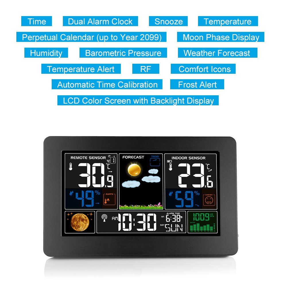 3-in-1 Wall-Mounted Digital Weather Station Clock: Thermometer, Hygrometer, Barometer - 220V