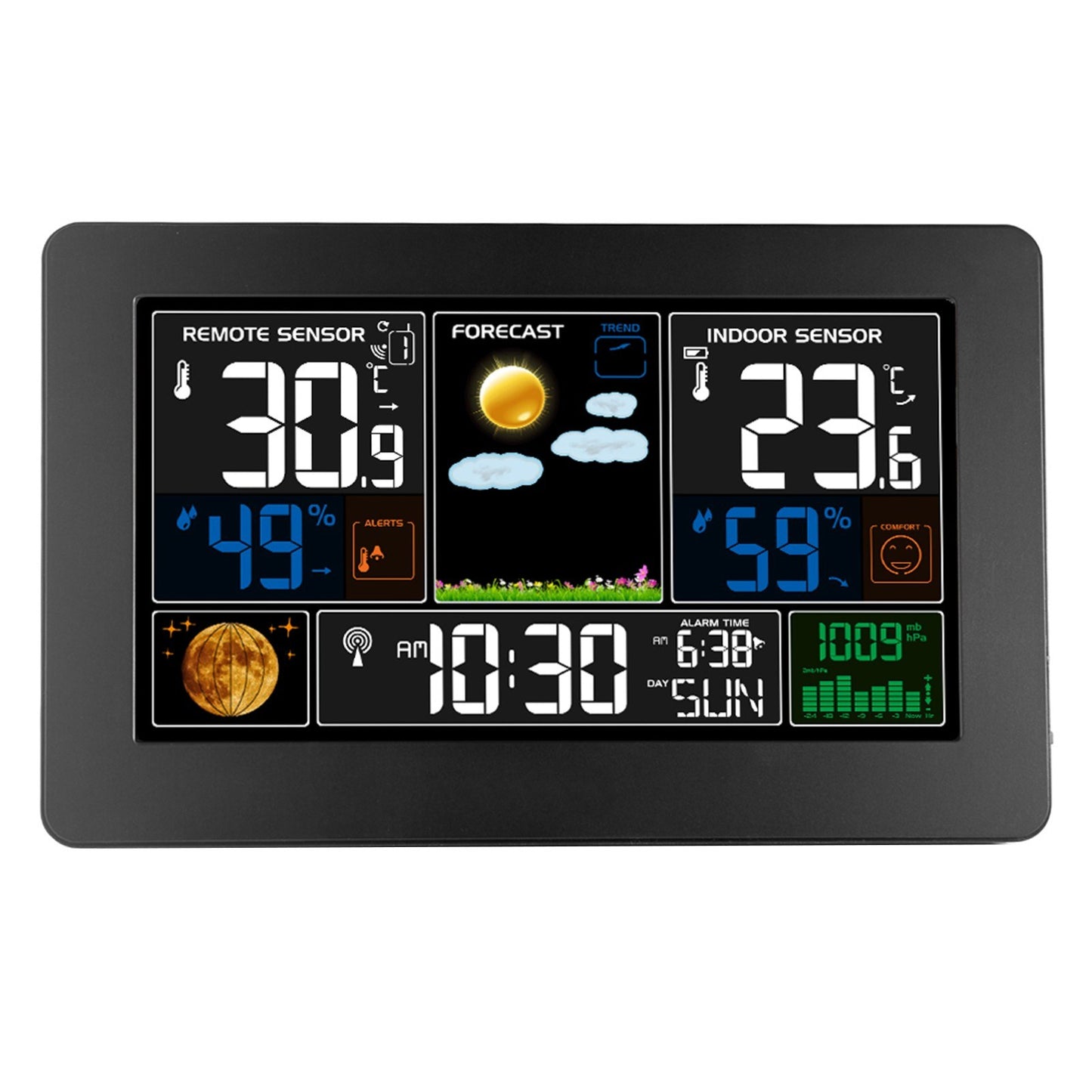 3-in-1 Wall-Mounted Digital Weather Station Clock: Thermometer, Hygrometer, Barometer - 220V