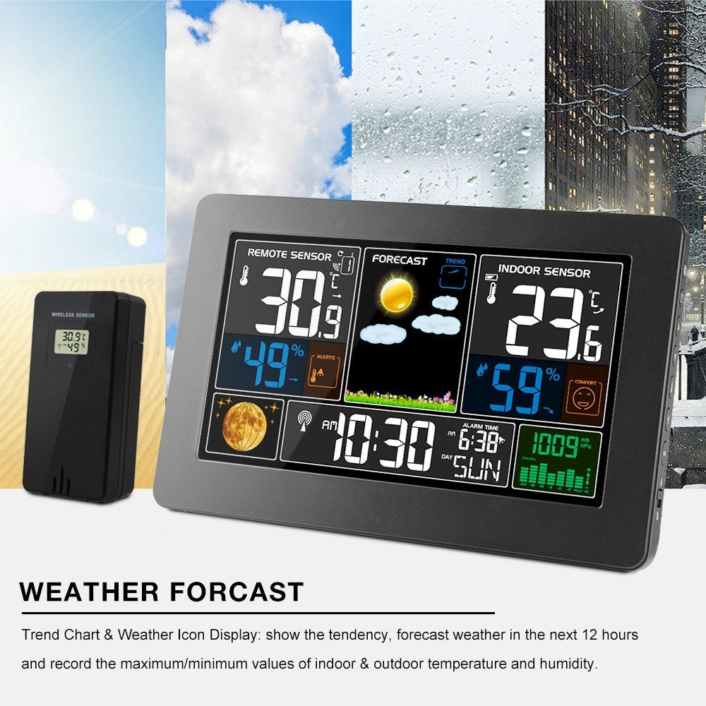 3-in-1 Wall-Mounted Digital Weather Station Clock: Thermometer, Hygrometer, Barometer - 220V