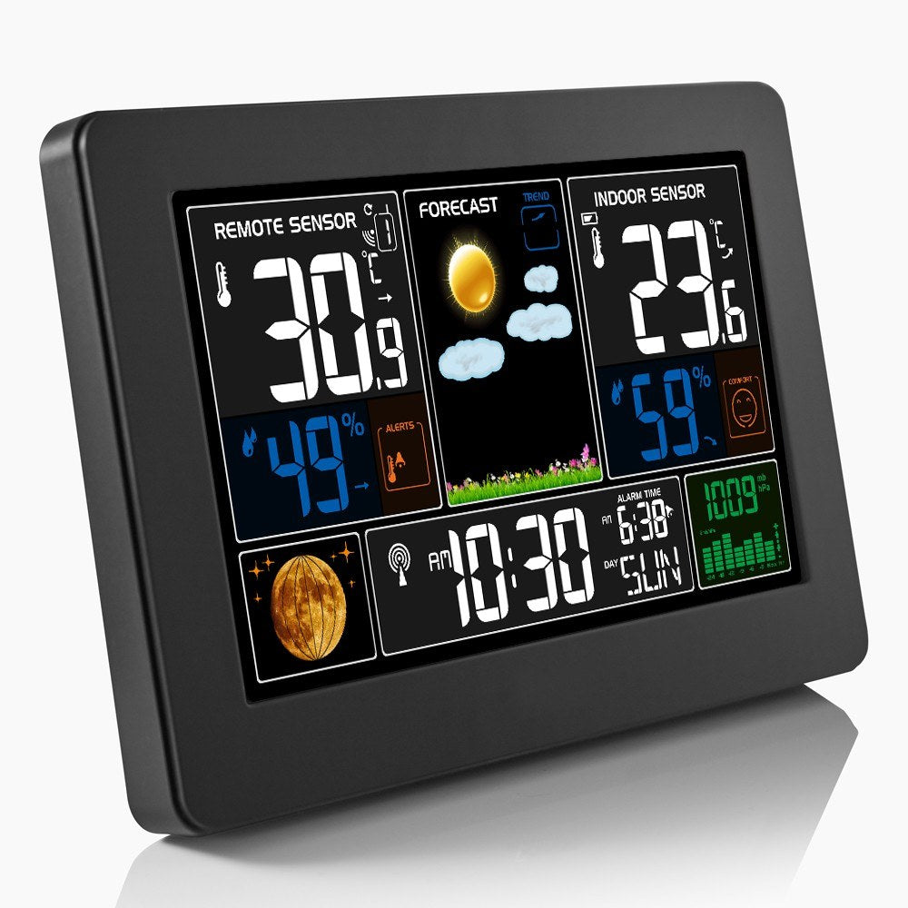 3-in-1 Wall-Mounted Digital Weather Station Clock: Thermometer, Hygrometer, Barometer - 220V