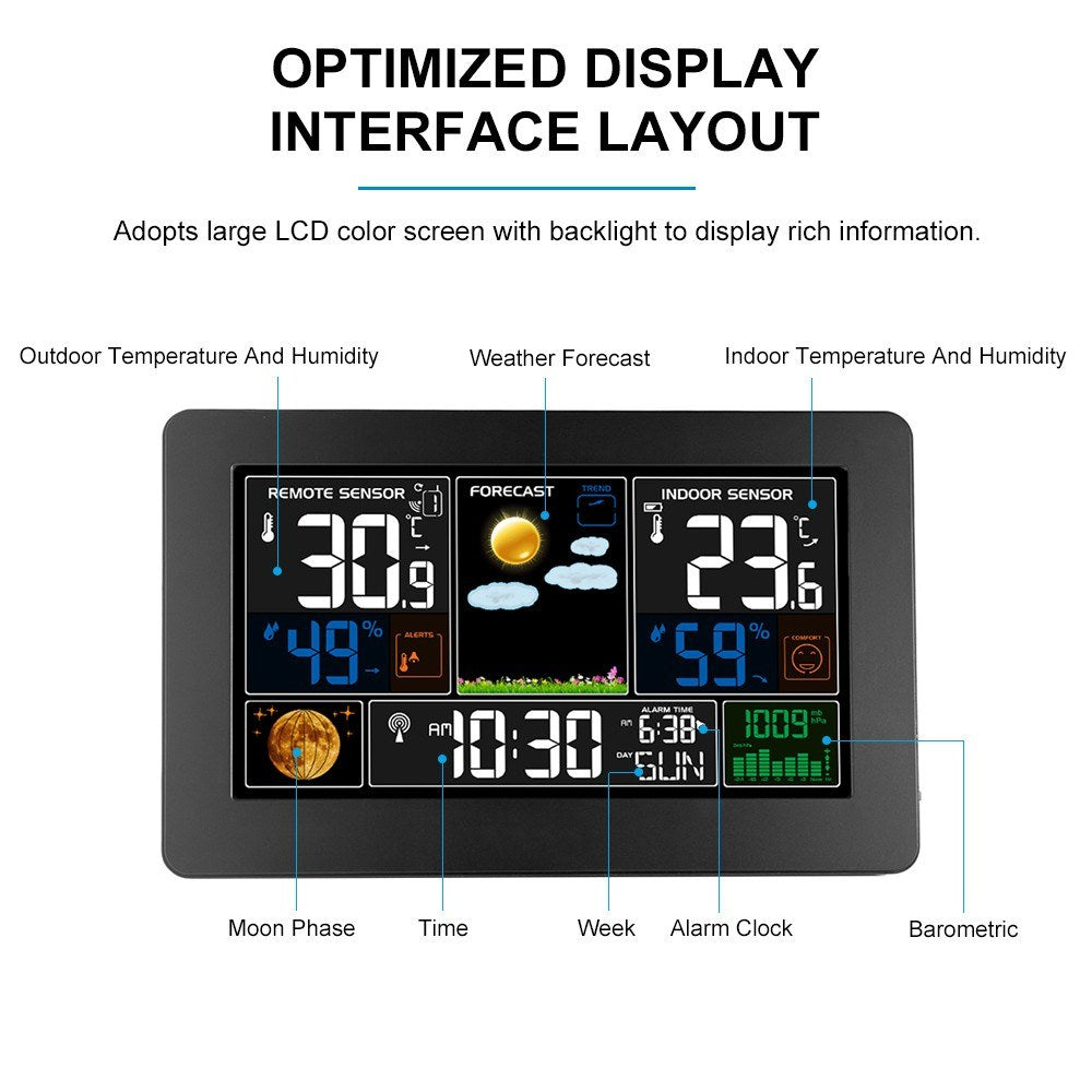 3-in-1 Wall-Mounted Digital Weather Station Clock: Thermometer, Hygrometer, Barometer - 220V