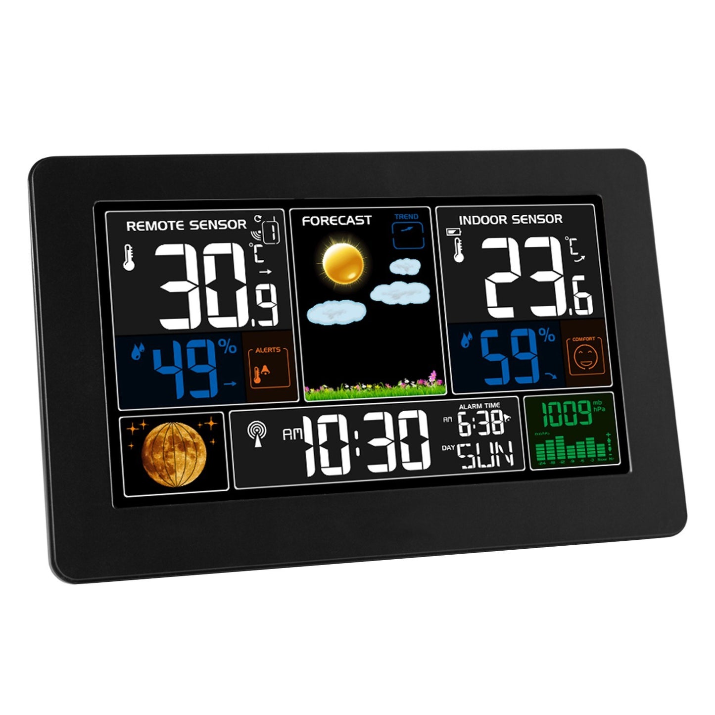3-in-1 Wall-Mounted Digital Weather Station Clock: Thermometer, Hygrometer, Barometer - 220V