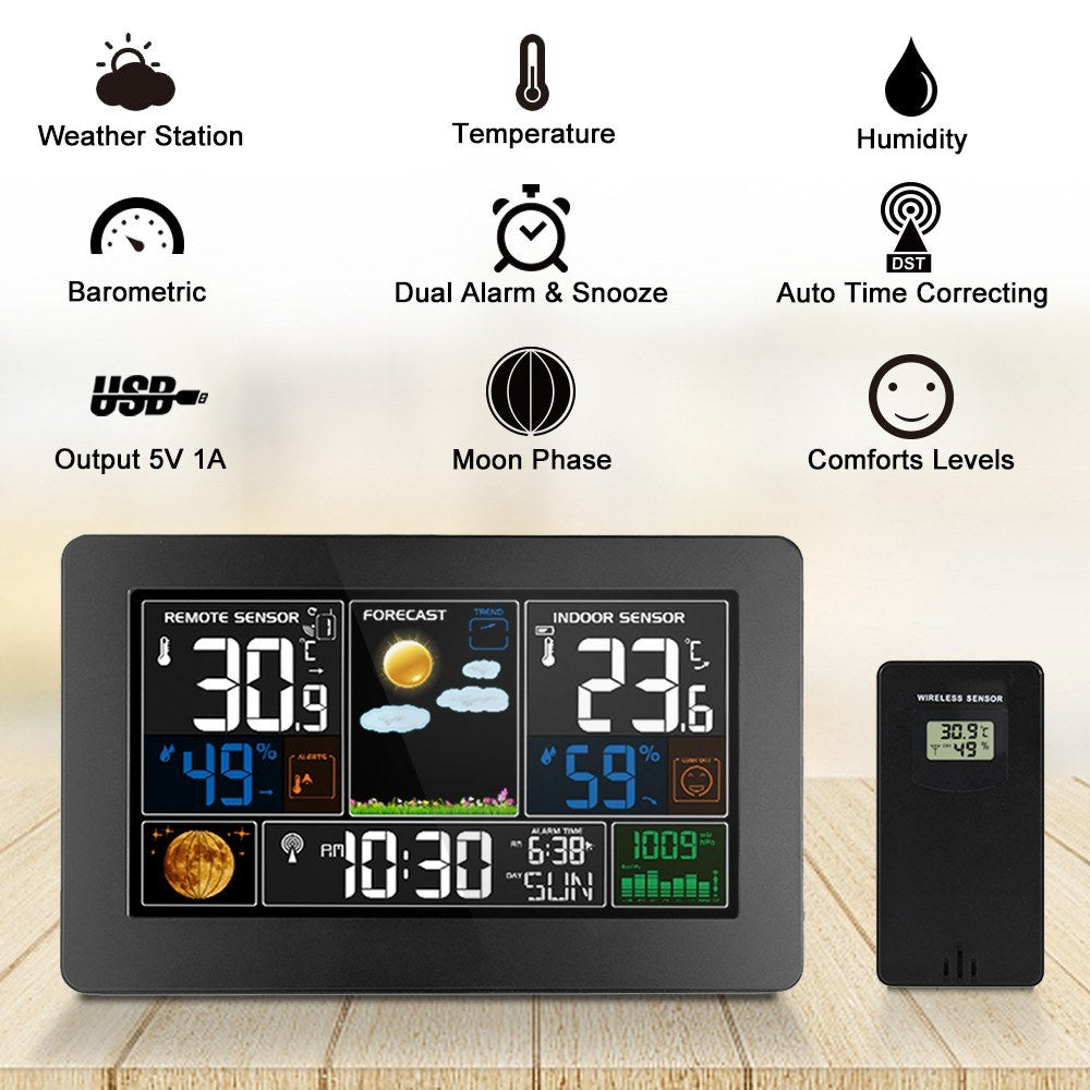 3-in-1 Wall-Mounted Digital Weather Station Clock: Thermometer, Hygrometer, Barometer - 220V