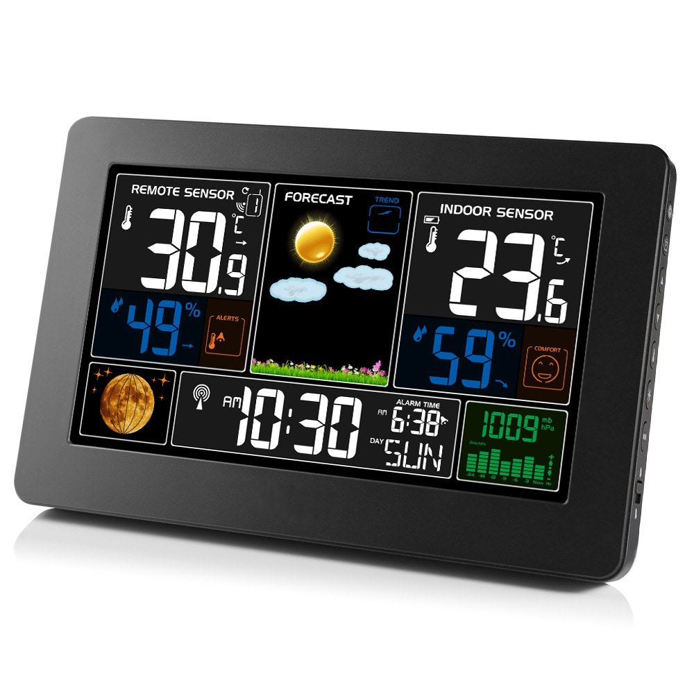 3-in-1 Wall-Mounted Digital Weather Station Clock: Thermometer, Hygrometer, Barometer - 220V