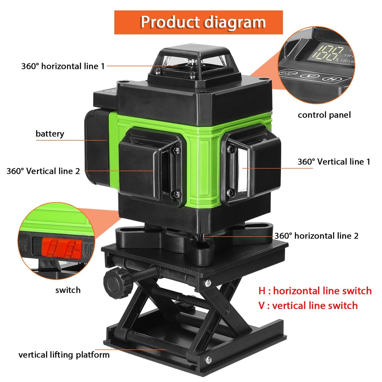 16-Line 4D Laser Level | Self-Leveling Machine with USB Rechargeable Battery and Vertical/Horizontal Lines