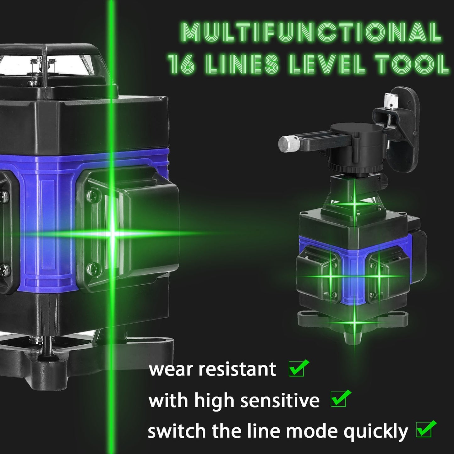 16-Line 4D Laser Level | Self-Leveling Machine with USB Rechargeable Battery and Vertical/Horizontal Lines