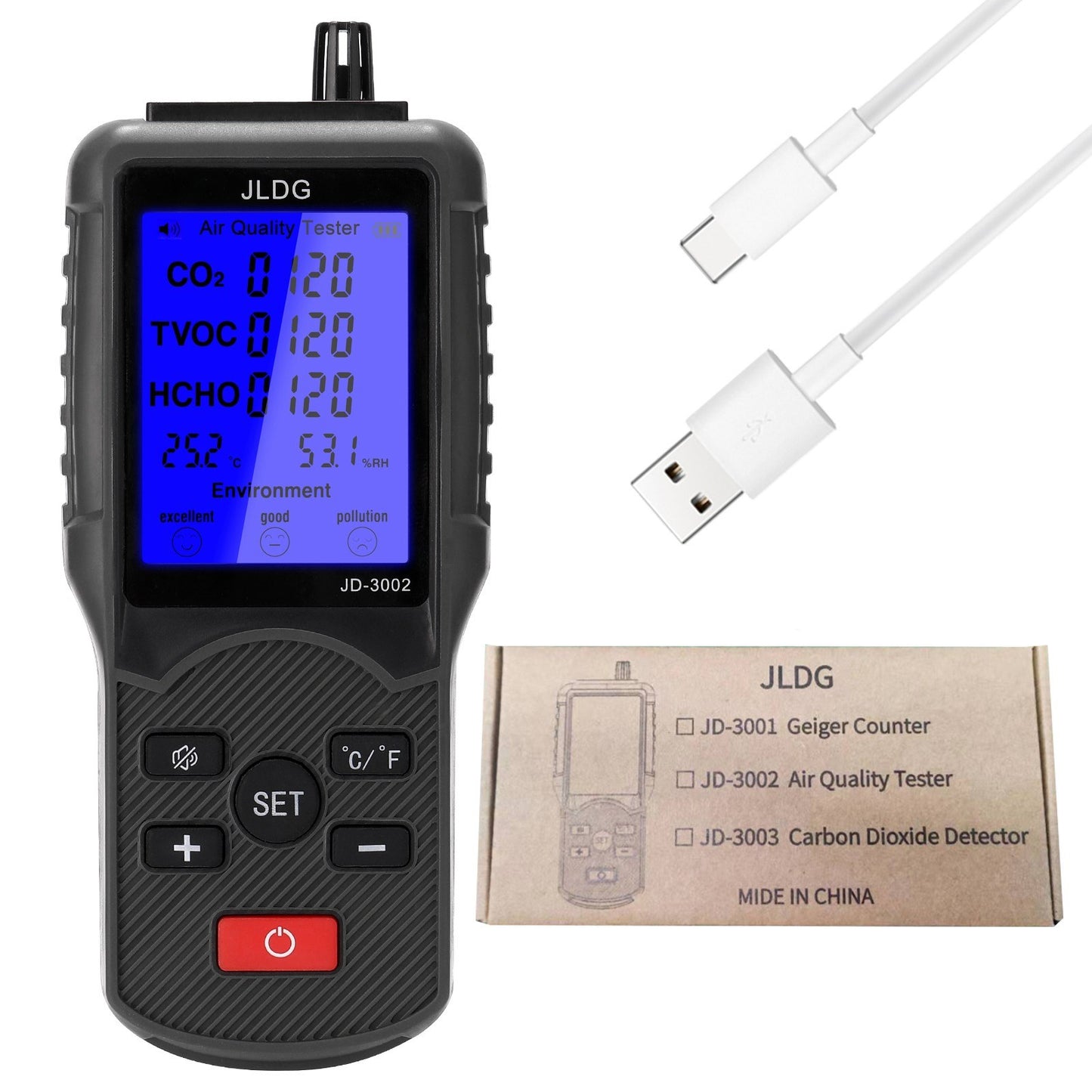 Air Quality Tester: CO2, TVOC, Temperature & Humidity Meter