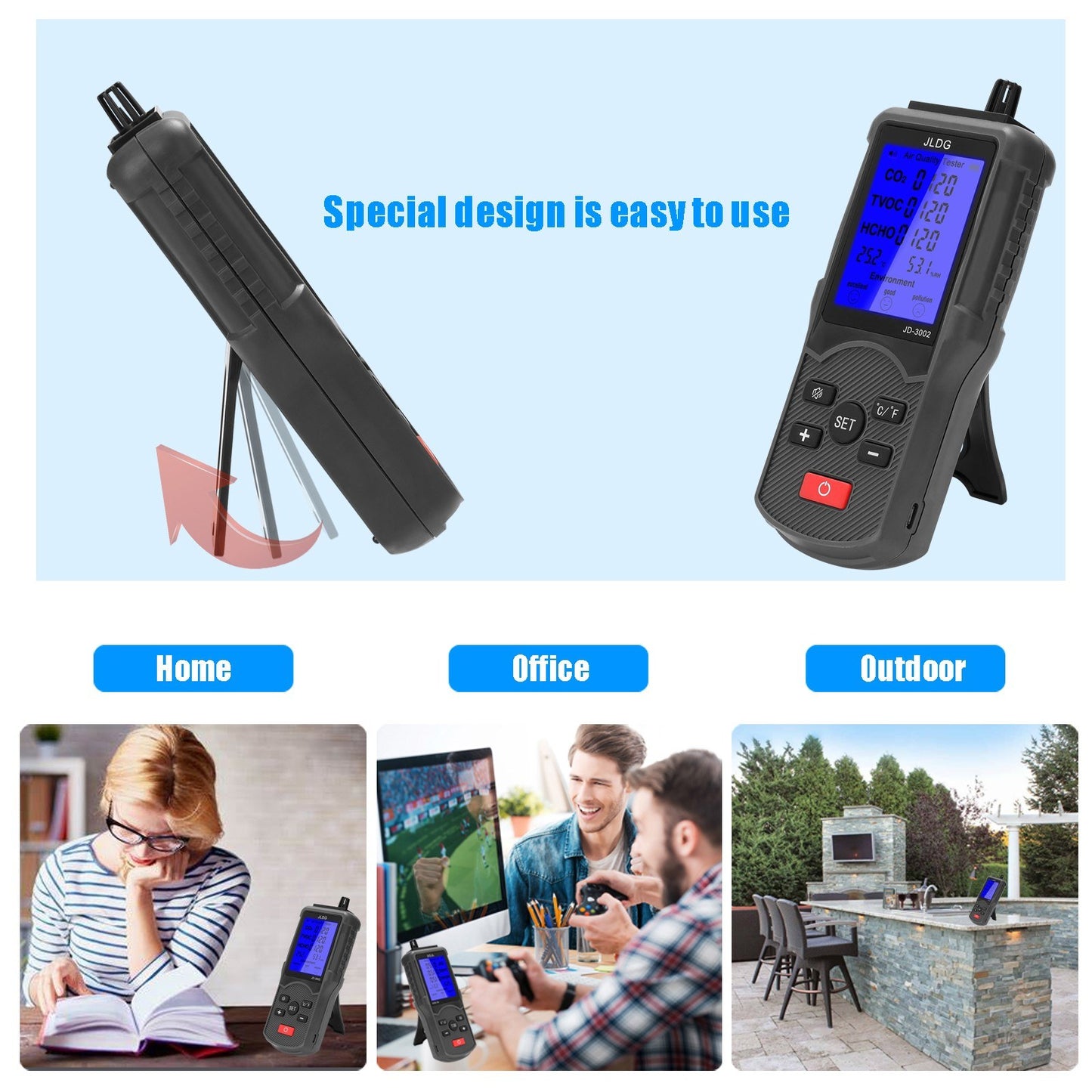 Air Quality Tester: CO2, TVOC, Temperature & Humidity Meter