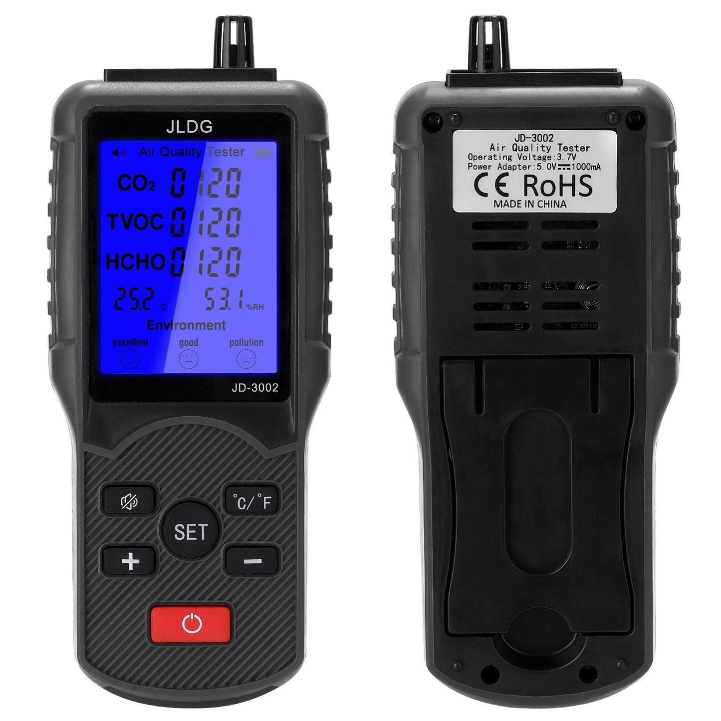 Air Quality Tester: CO2, TVOC, Temperature & Humidity Meter