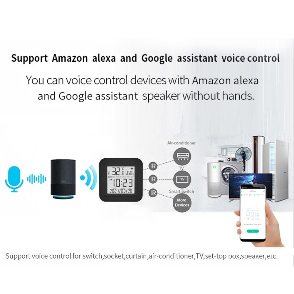 Smart 3-in-1 Infrared Remote with Temperature & Humidity Sensor, USB-C Power, LCD Display