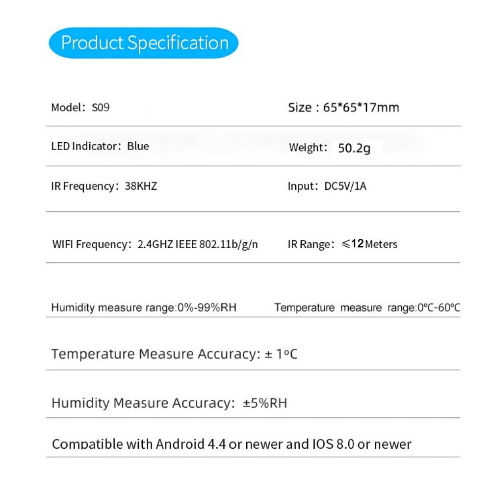 Smart 3-in-1 Infrared Remote with Temperature & Humidity Sensor, USB-C Power, LCD Display