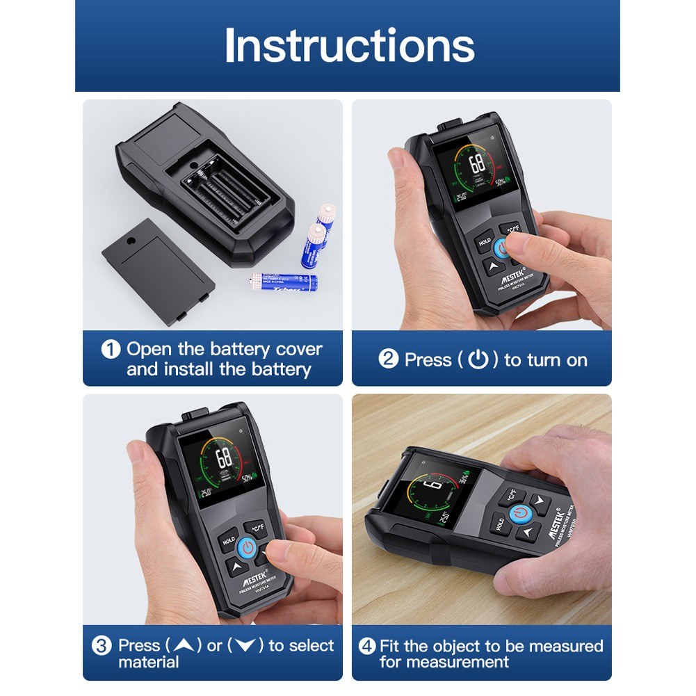 MESTEK Digital Wood Moisture Meter with Inverted Display, Temperature Humidity Detection, Unit Conversion, for Softwood, Hardwood, Drywall, Masonry