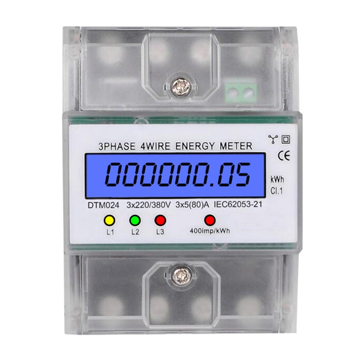Digital 3 Phase 4 Wire Energy Meter 220/380V 5-80A kWh DIN Rail LCD Display