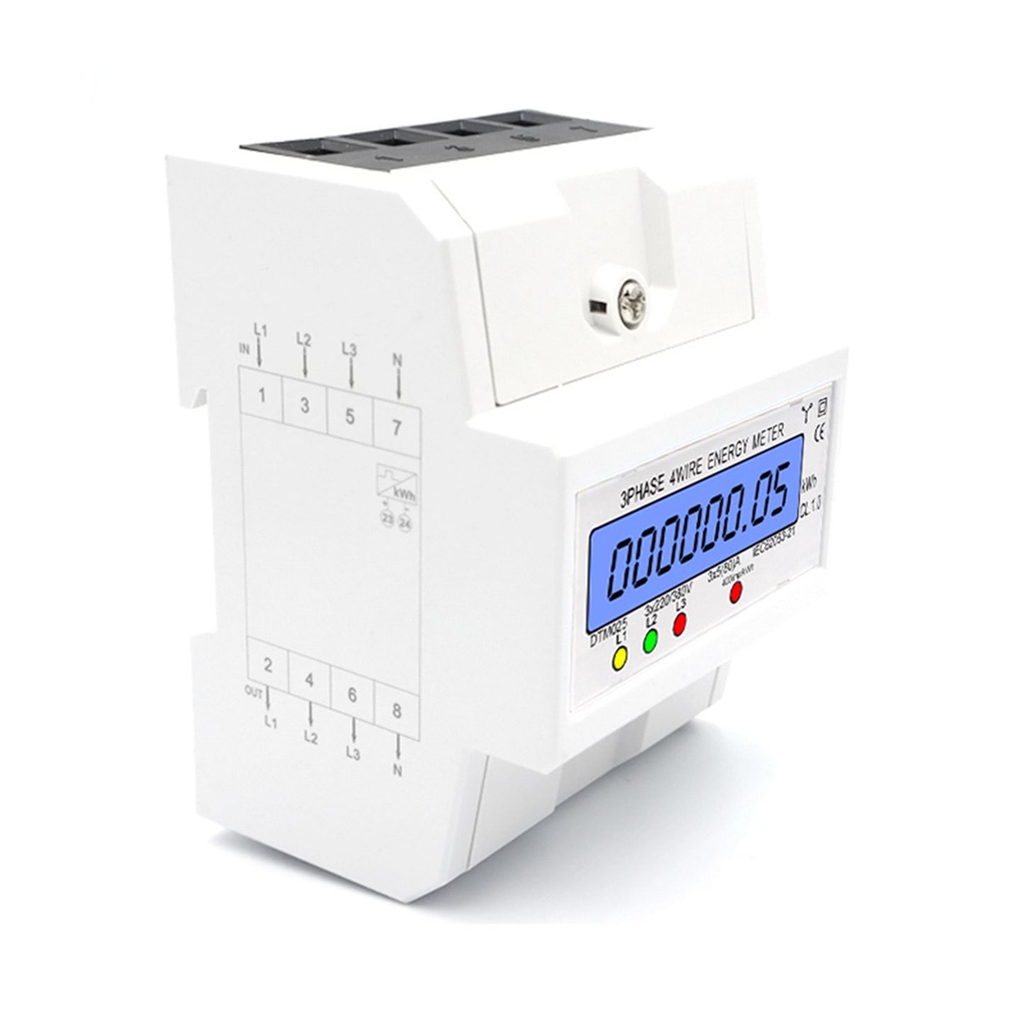 Digital 3 Phase 4 Wire Energy Meter 220/380V 5-80A kWh DIN Rail LCD Display