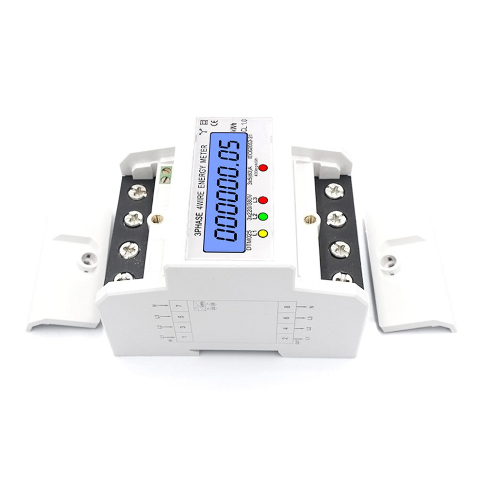 Digital 3 Phase 4 Wire Energy Meter 220/380V 5-80A kWh DIN Rail LCD Display