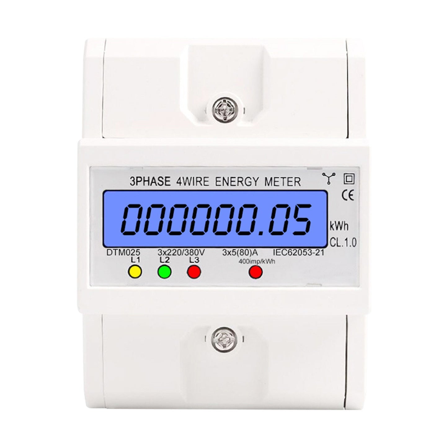 Digital 3 Phase 4 Wire Energy Meter 220/380V 5-80A kWh DIN Rail LCD Display