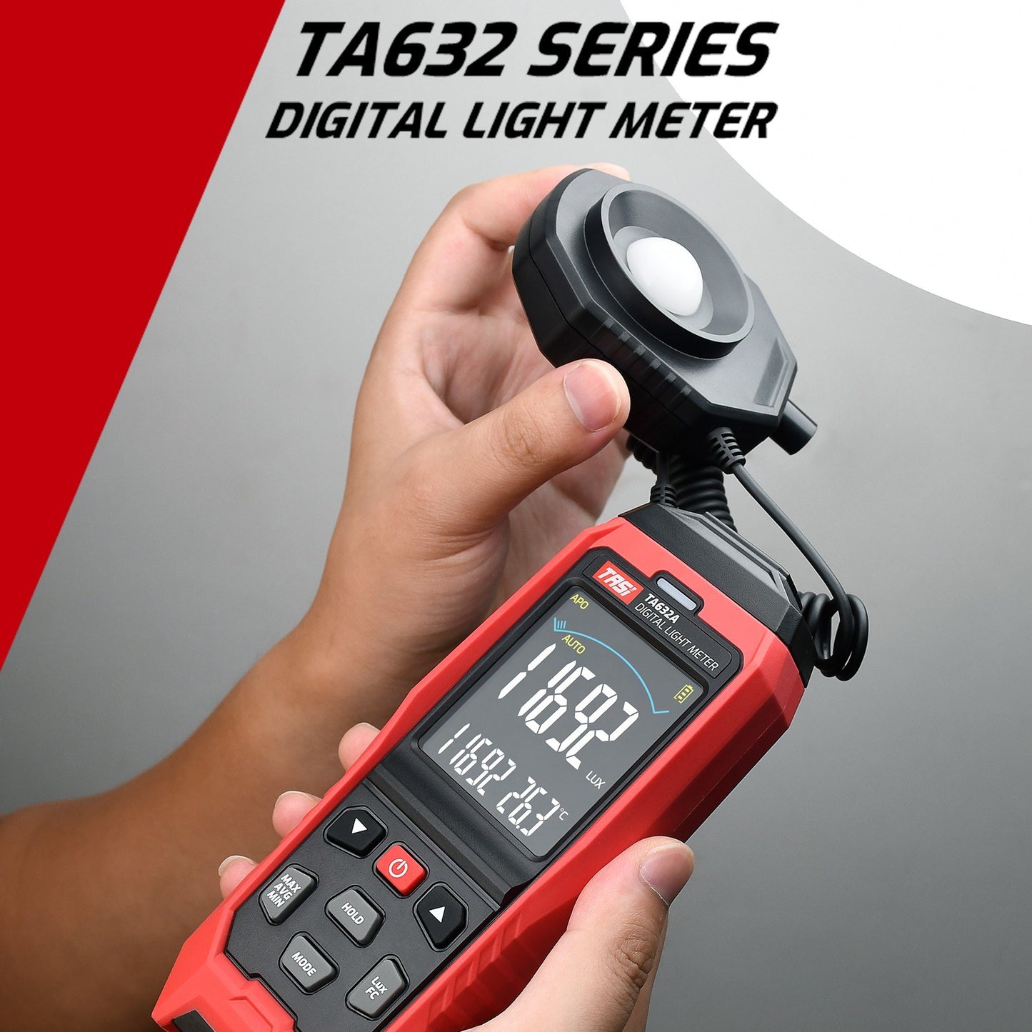 TASI TA632A Handheld Digital Lux Meter, LCD Light Meter 0-200000 Lux Illuminometer Photometer