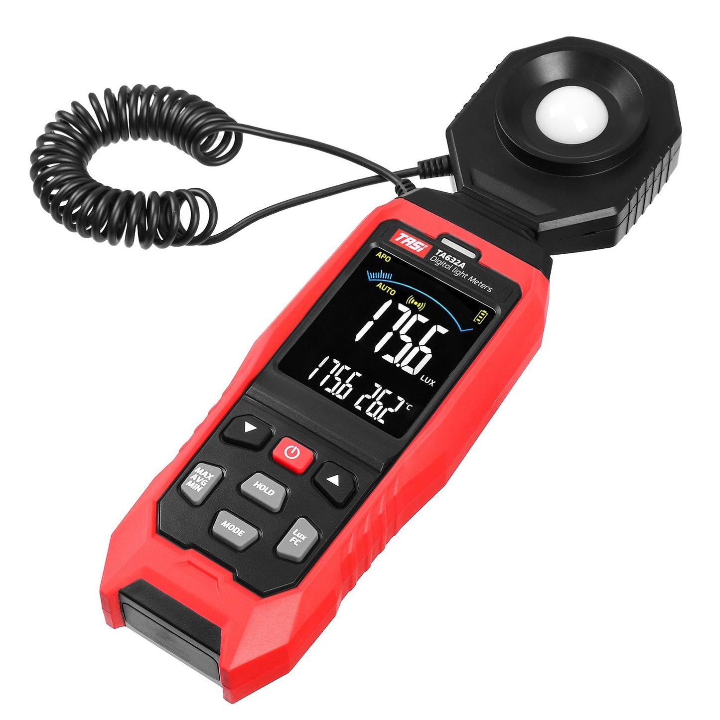 TASI TA632A Handheld Digital Lux Meter, LCD Light Meter 0-200000 Lux Illuminometer Photometer