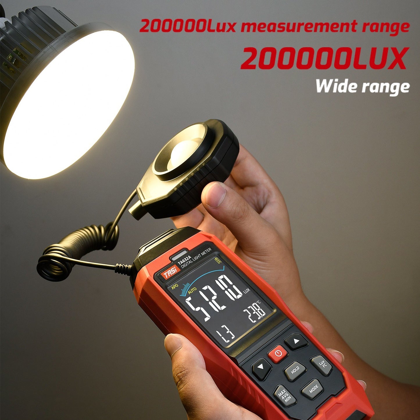 TASI TA632A Handheld Digital Lux Meter, LCD Light Meter 0-200000 Lux Illuminometer Photometer