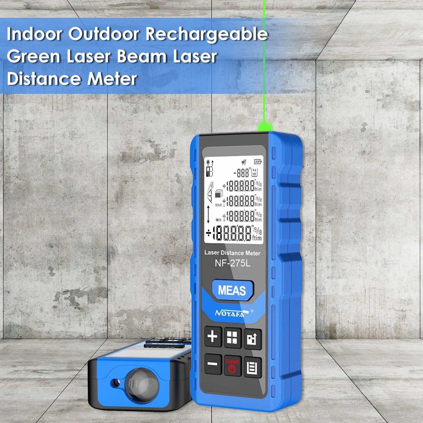 NOYAFA NF-275L Rechargeable Green Laser Distance Meter - 328ft/100m Range Finder for Indoor & Outdoor Measuring: Length, Area, Volume, Level, Vertical, Pythagorean