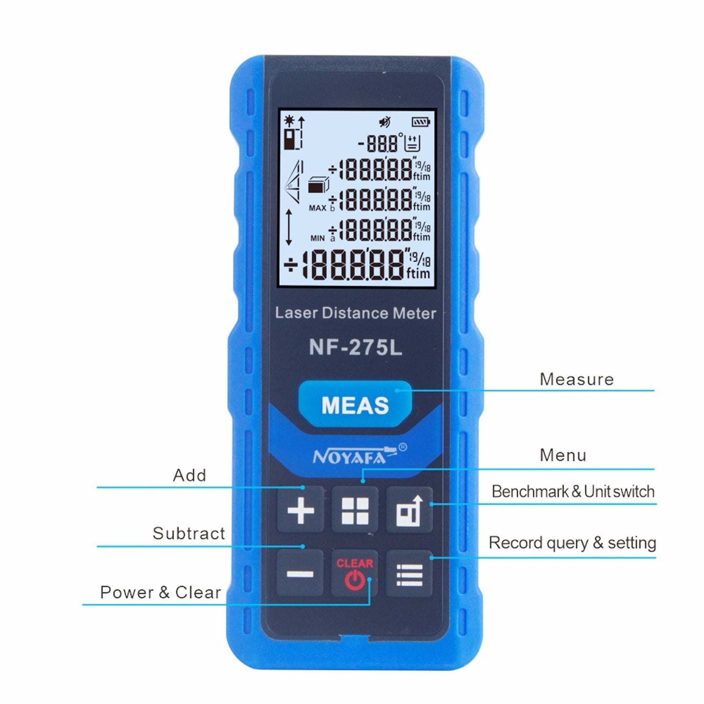 NOYAFA NF-275L Rechargeable Green Laser Distance Meter - 328ft/100m Range Finder for Indoor & Outdoor Measuring: Length, Area, Volume, Level, Vertical, Pythagorean