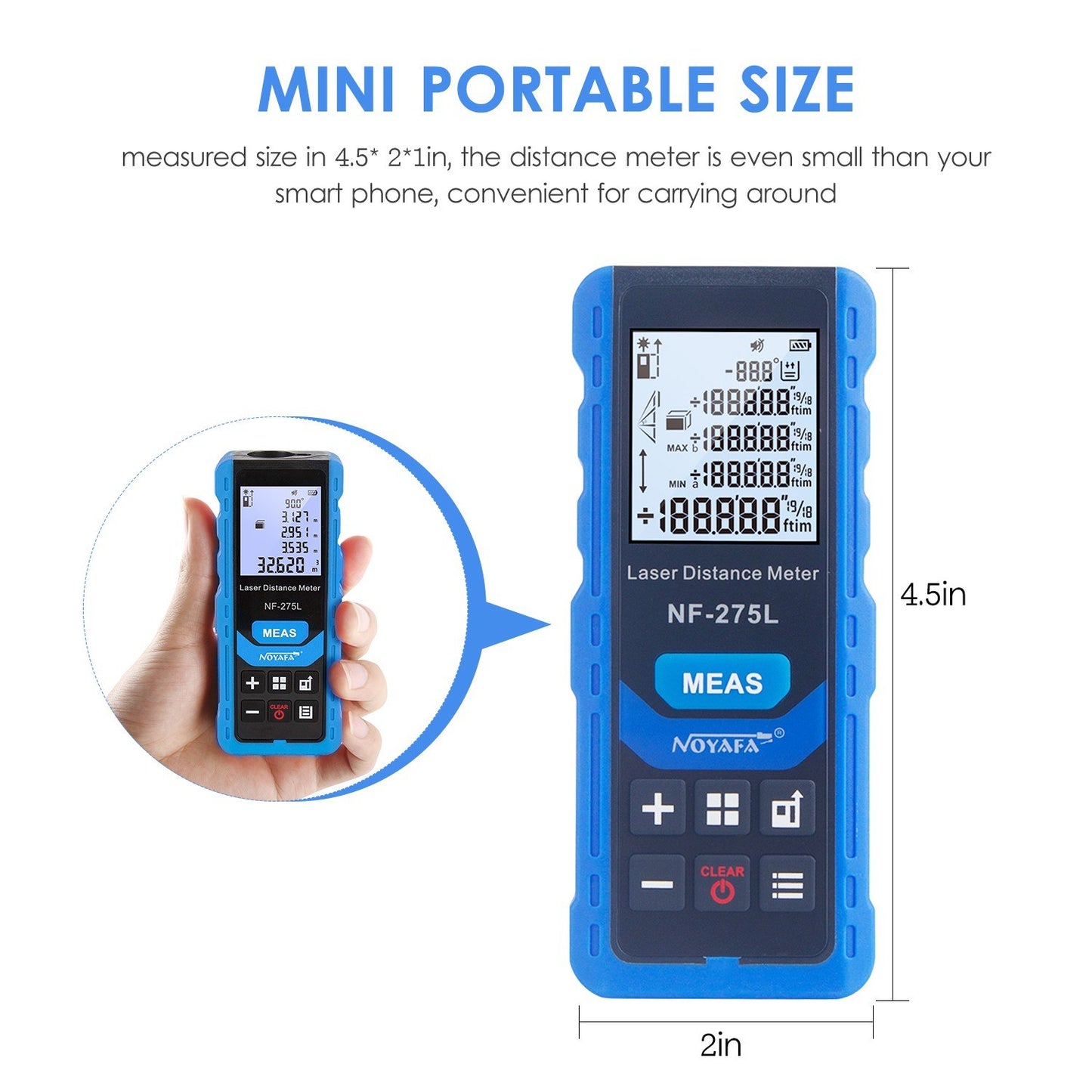 NOYAFA NF-275L Rechargeable Green Laser Distance Meter - 328ft/100m Range Finder for Indoor & Outdoor Measuring: Length, Area, Volume, Level, Vertical, Pythagorean