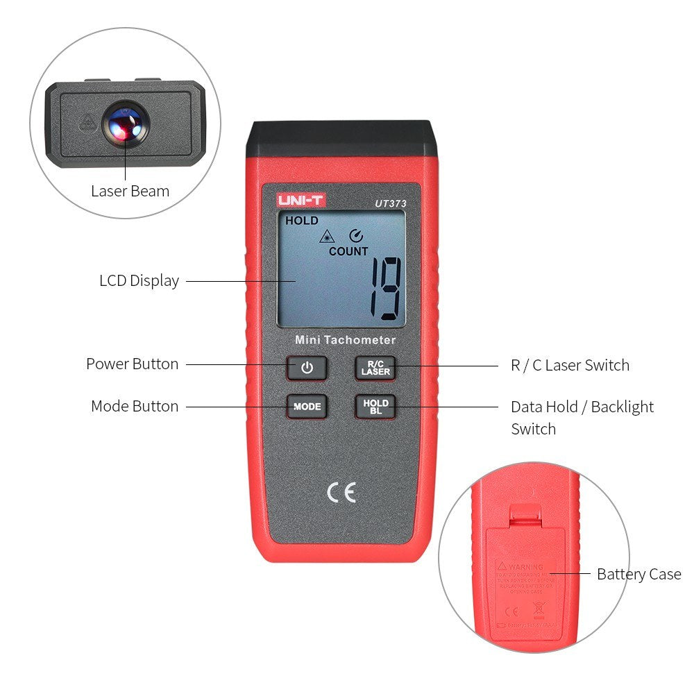 UNI-T UT373 Handheld Digital LCD Tachometer Speedometer, Range 0-99999 COUNT