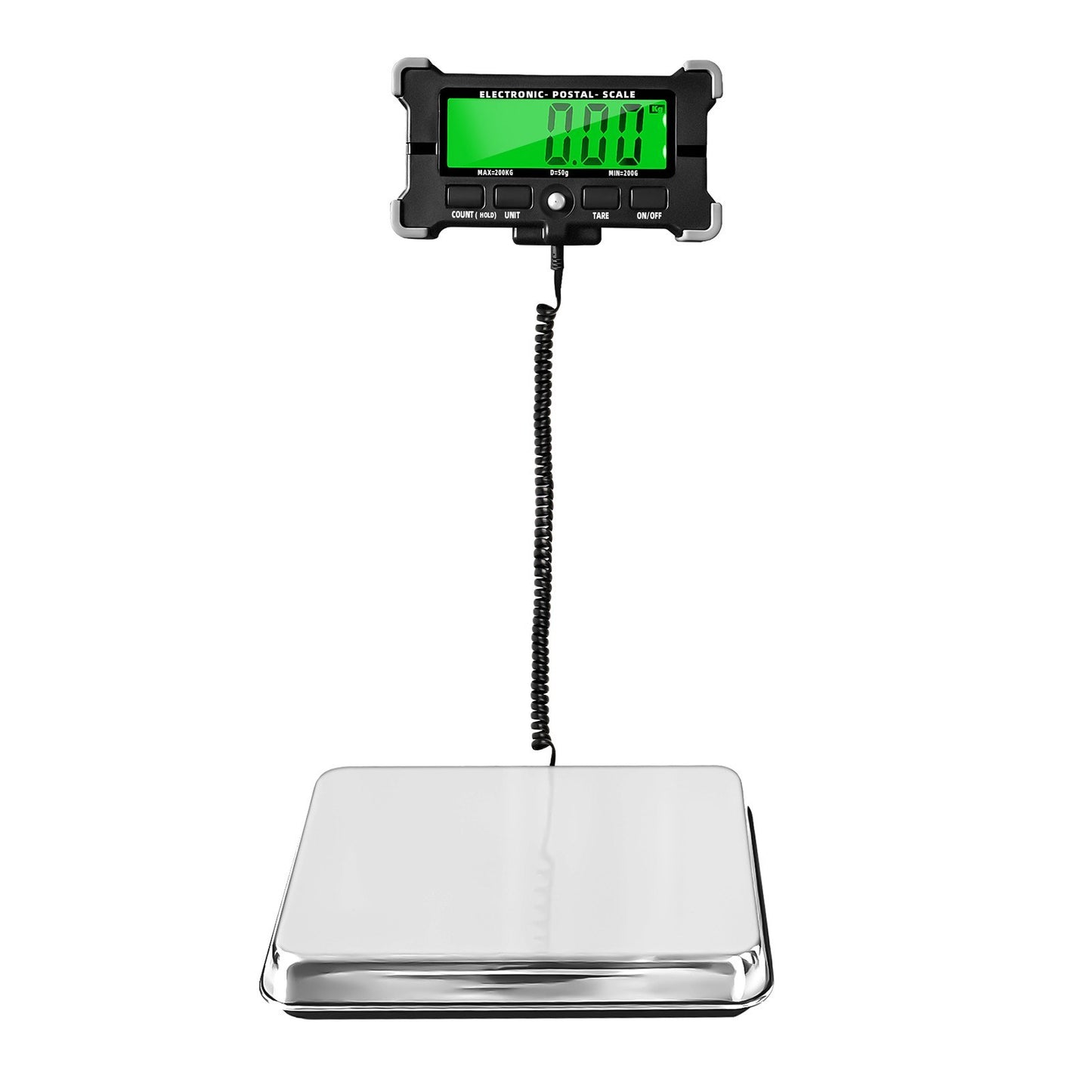 Digital Shipping Postal Scale 440 Lbs, 0.05kg Precision, Stainless Steel, LCD Backlight Display, Auto-Off, Data Hold, Tare, Count Functions