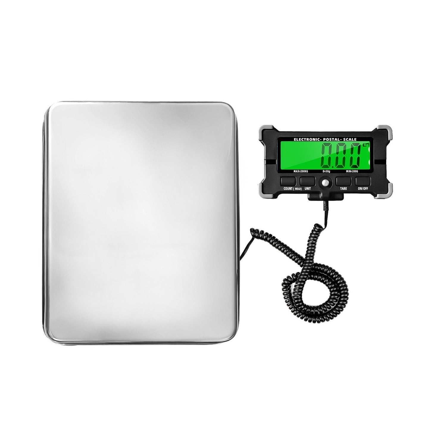 Digital Shipping Postal Scale 440 Lbs, 0.05kg Precision, Stainless Steel, LCD Backlight Display, Auto-Off, Data Hold, Tare, Count Functions