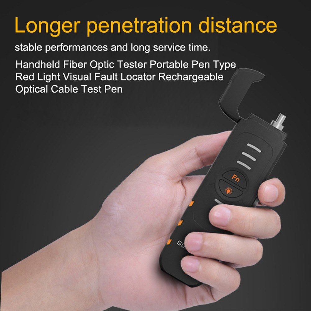 Rechargeable Handheld Fiber Optic Tester - Portable Red Light Visual Fault Locator Pen, 15mW B3S15