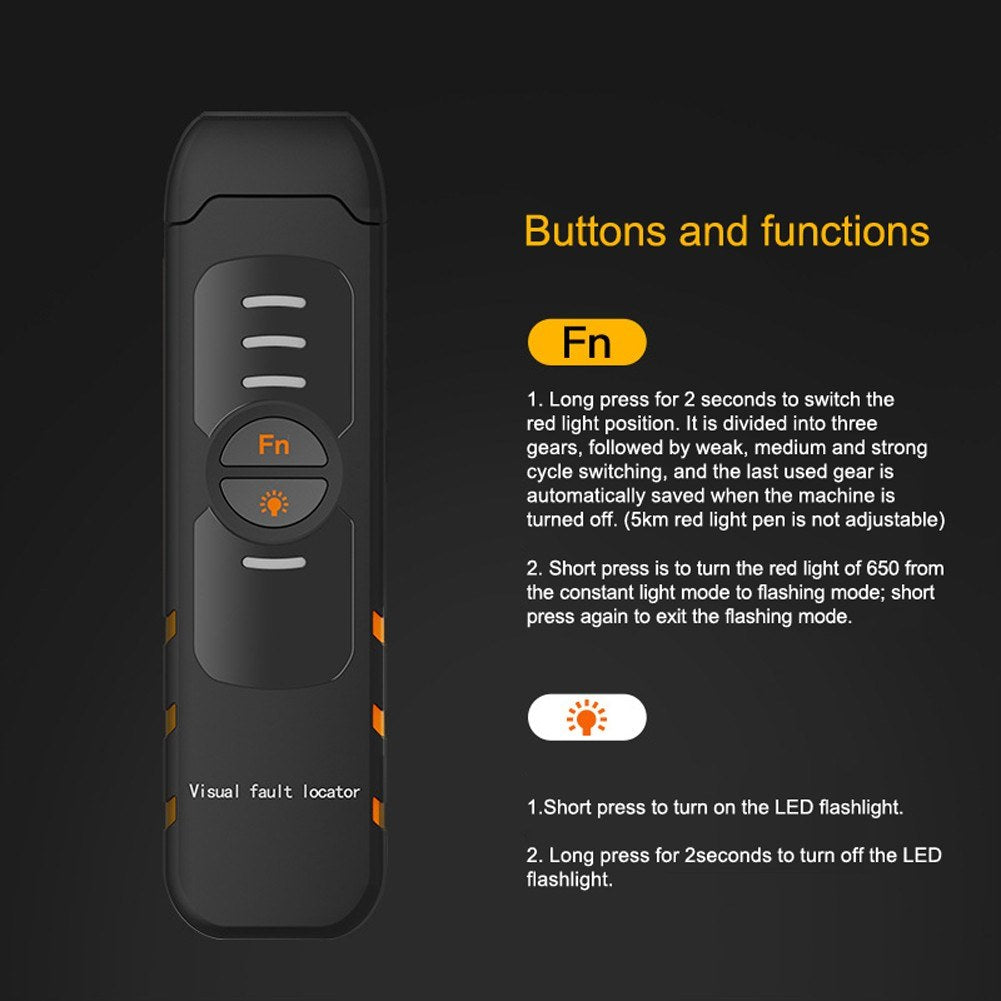 Rechargeable Handheld Fiber Optic Tester - Portable Red Light Visual Fault Locator Pen, 15mW B3S15