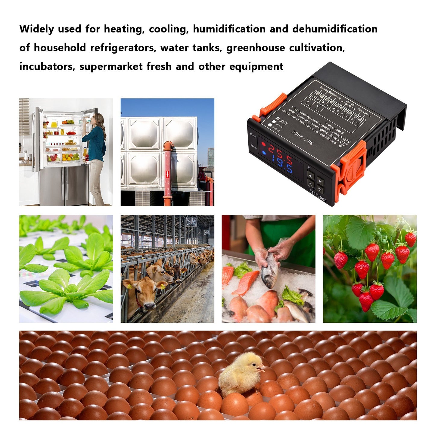 SHT2000 Intelligent Digital Temperature Controller, AC 110-220V Thermostat for Refrigerators