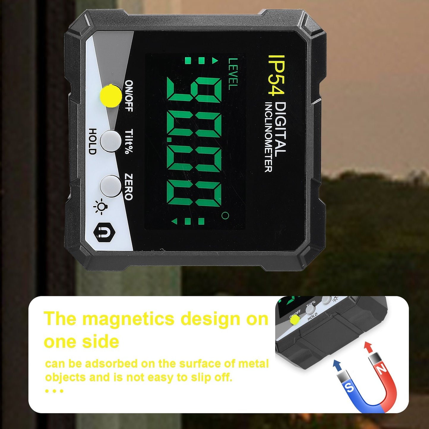 Portable Digital Inclinometer with IP54 Rating - LCD Backlight, 4x90° Digital Protractor, Slope Meter, Magnetic Angle Ruler with Absolute & Relative Measuring and Data Hold