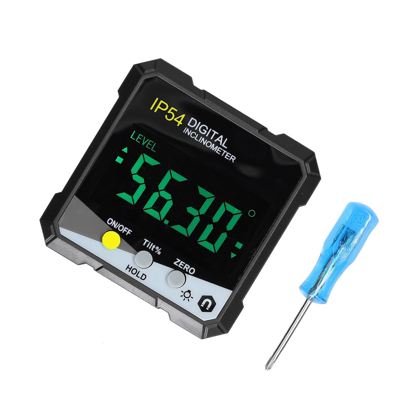 Portable Digital Inclinometer with IP54 Rating - LCD Backlight, 4x90° Digital Protractor, Slope Meter, Magnetic Angle Ruler with Absolute & Relative Measuring and Data Hold