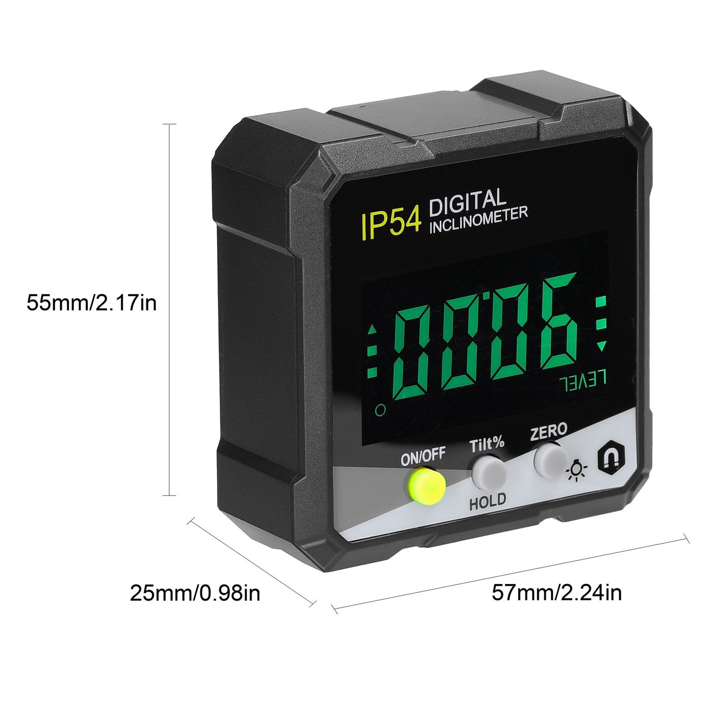 Portable Digital Inclinometer with IP54 Rating - LCD Backlight, 4x90° Digital Protractor, Slope Meter, Magnetic Angle Ruler with Absolute & Relative Measuring and Data Hold