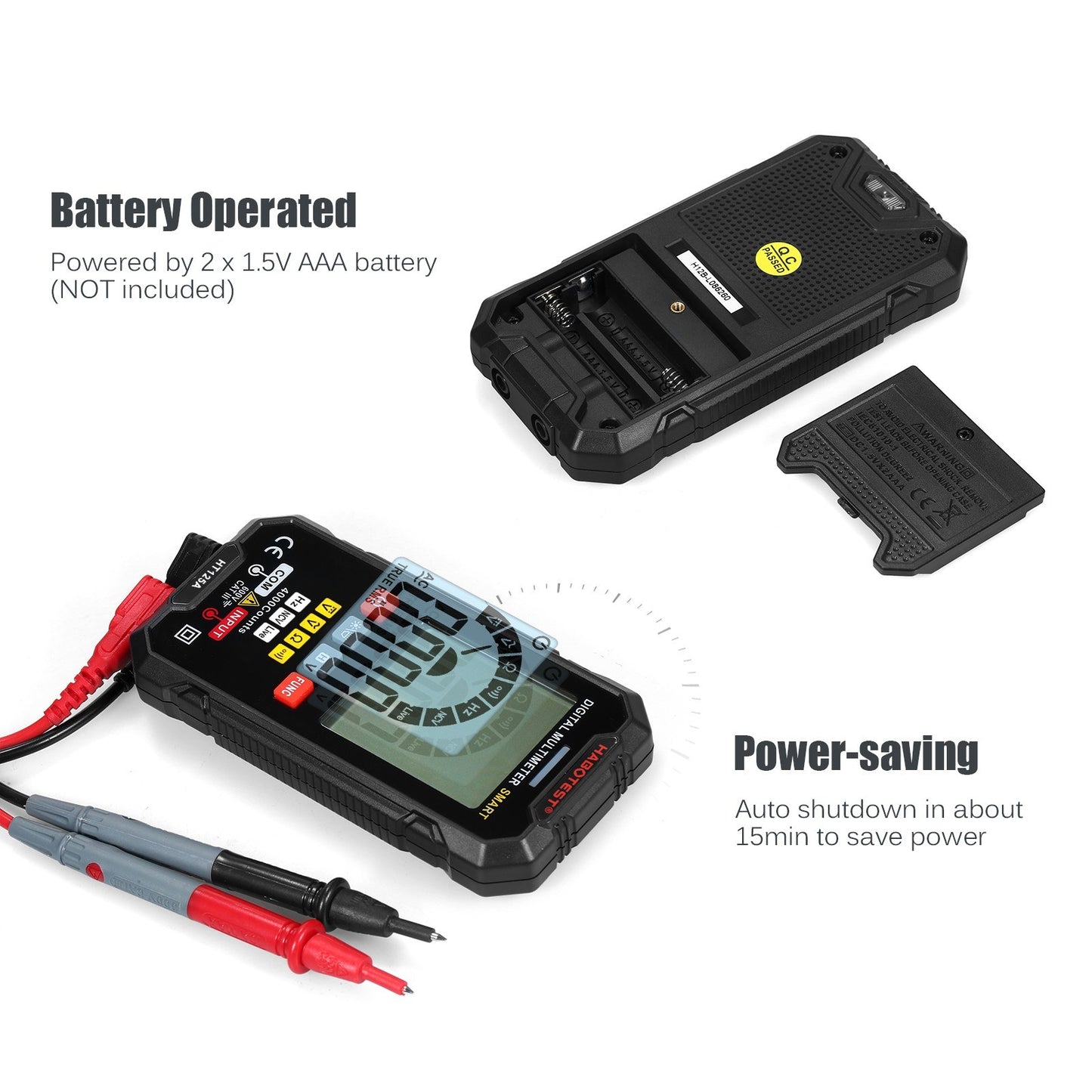 HABOTEST HT125A Smart Digital Multimeter, 4000 Counts True RMS, Auto Ranging Voltmeter, Backlit LCD, 600V AC/DC, Electric Test Pen with LED Flashlight, Multifunction Resistance, Continuity & Frequency Tester