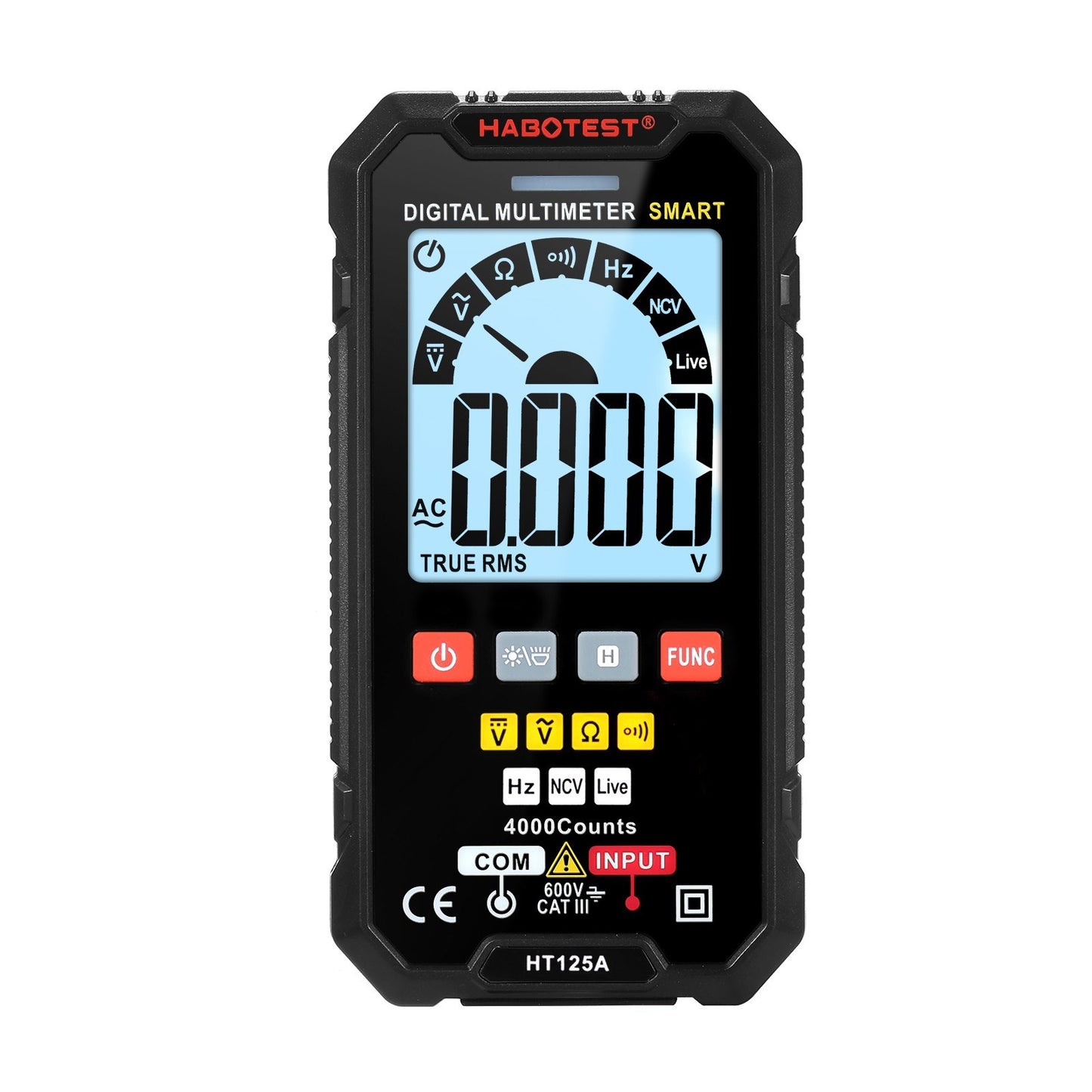 HABOTEST HT125A Smart Digital Multimeter, 4000 Counts True RMS, Auto Ranging Voltmeter, Backlit LCD, 600V AC/DC, Electric Test Pen with LED Flashlight, Multifunction Resistance, Continuity & Frequency Tester