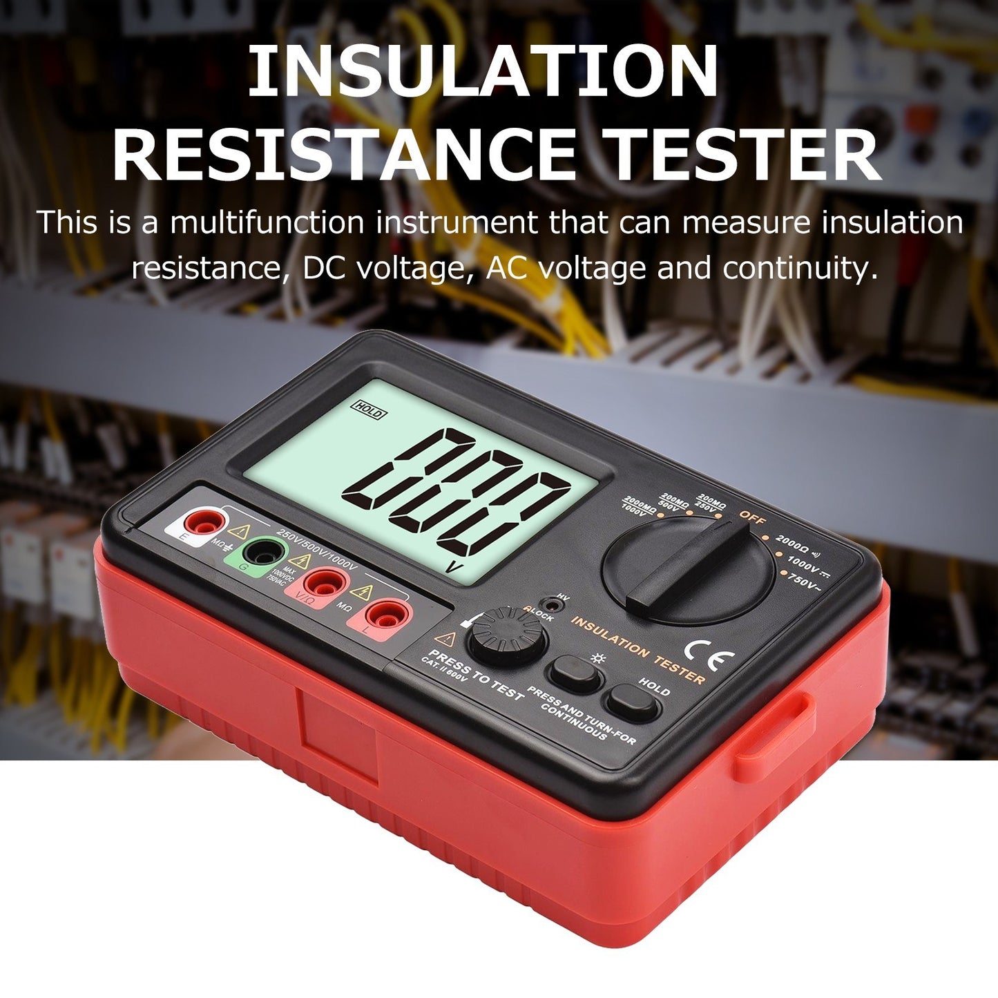 Multifunction Digital Insulation Resistance Tester 250V/500V/1000V with LCD Backlight, Protective Lid & Carry Bag