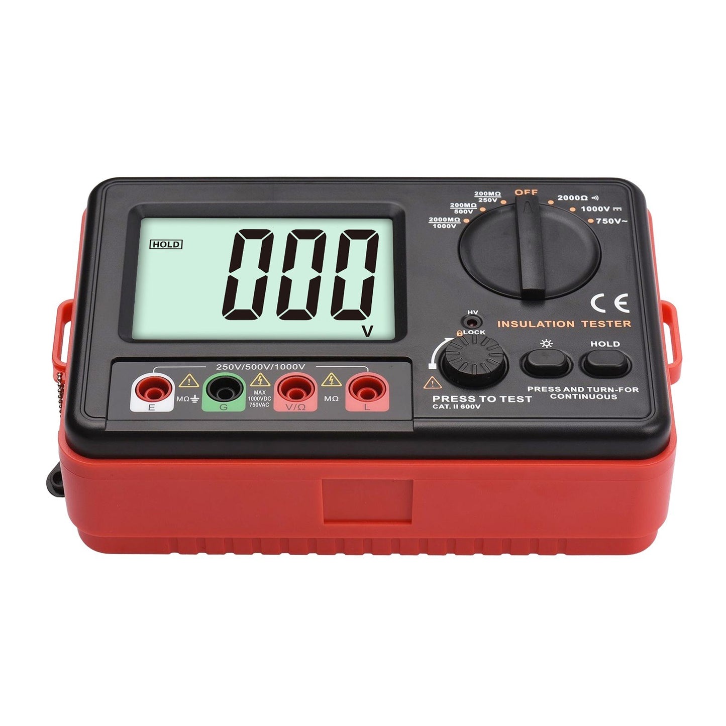 Multifunction Digital Insulation Resistance Tester 250V/500V/1000V with LCD Backlight, Protective Lid & Carry Bag