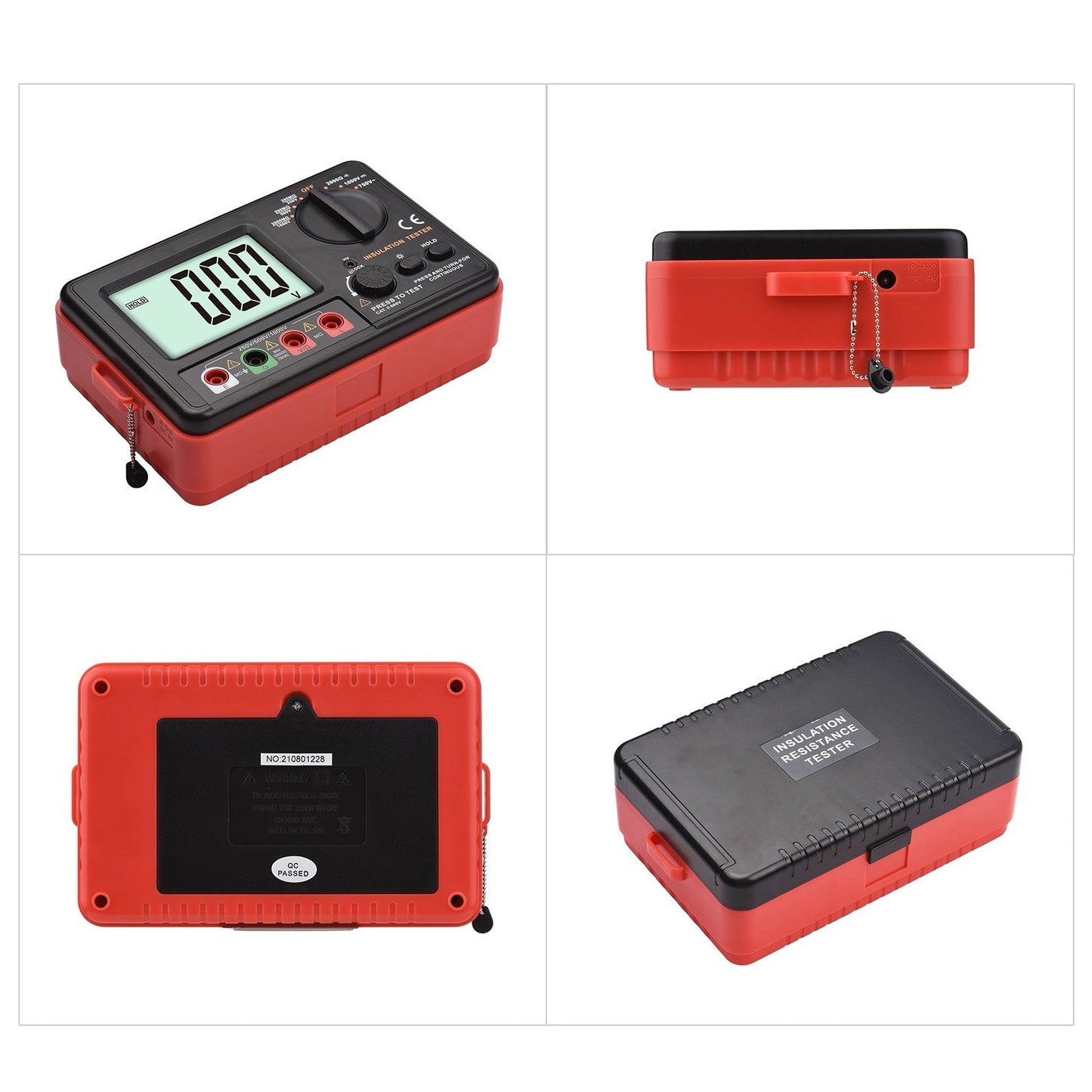 Multifunction Digital Insulation Resistance Tester 250V/500V/1000V with LCD Backlight, Protective Lid & Carry Bag