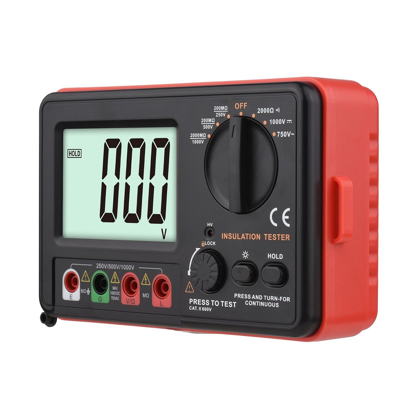 Multifunction Digital Insulation Resistance Tester 250V/500V/1000V with LCD Backlight, Protective Lid & Carry Bag