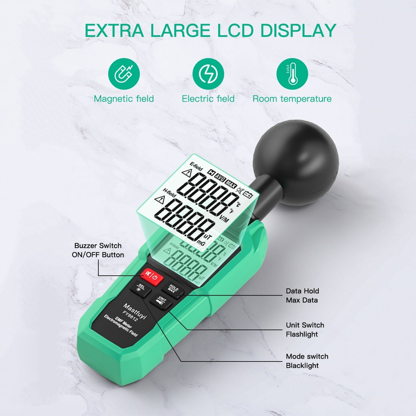 Mastfuyi EMF Meter High Precision Electromagnetic Field Tester with 2-inch LCD, Backlight & Flashlight