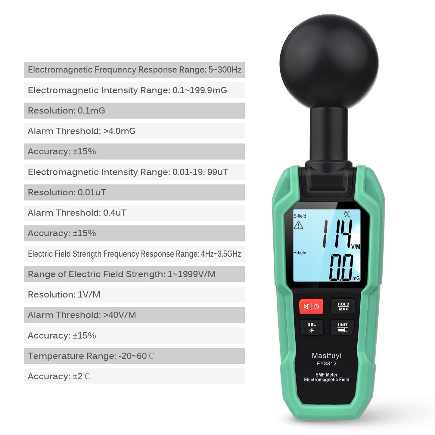 Mastfuyi EMF Meter High Precision Electromagnetic Field Tester with 2-inch LCD, Backlight & Flashlight