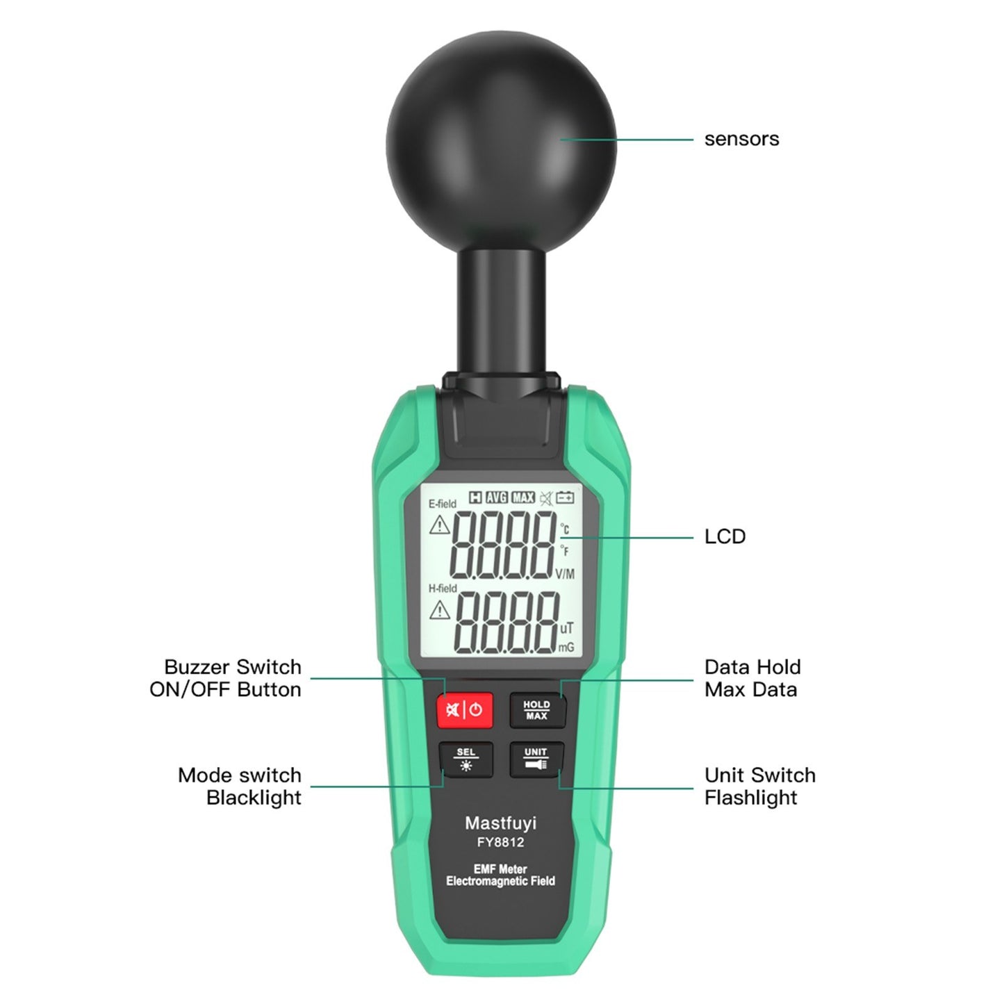 Mastfuyi EMF Meter High Precision Electromagnetic Field Tester with 2-inch LCD, Backlight & Flashlight