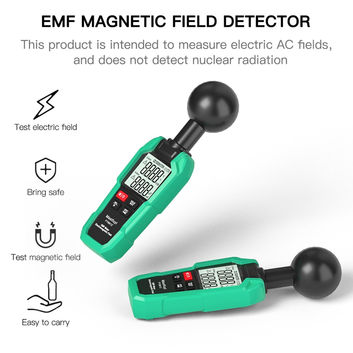 Mastfuyi EMF Meter High Precision Electromagnetic Field Tester with 2-inch LCD, Backlight & Flashlight